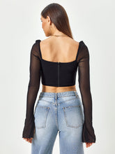 Flounce Sleeve Ruched Bust Zipper Back Crop Top